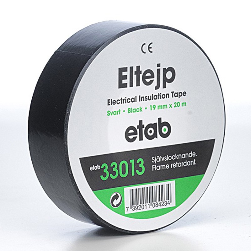 Eltejp Svart S-märkt 19mm x 20m